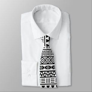 Aztec Influence Rpt Pattern Black on White Tie