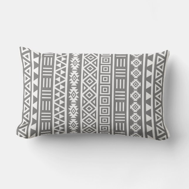 Aztec Influence Vertical Ptn White on Grey Lumbar Pillow (Front)
