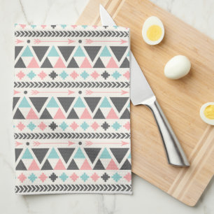 Aztec Inspired Coral and Mint Pattern Kitchen Towel