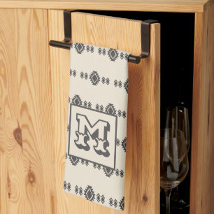 Aztec-Inspired Minimalist Pattern   Monogram  Kitchen Towel