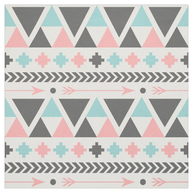 Aztec Inspired Mint and Blue Pattern Fabric (Swatch)