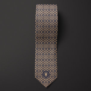 Aztec-Inspired Slate Grey and Sand Pattern Tie