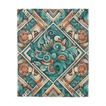 Aztec-Inspired Teal and Terracotta Pattern