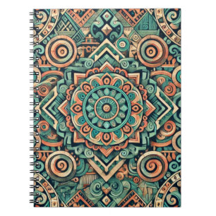 Aztec-Inspired Teal and Terracotta Pattern Notebook