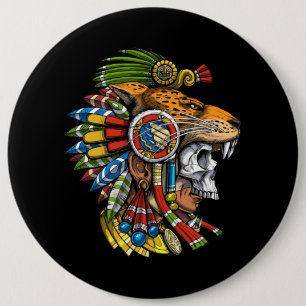 Aztec Jaguar Mask 6 Inch Round Button
