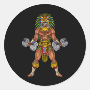 Aztec Jaguar Warrior Bodybuilding Gym Weightliftin Classic Round Sticker