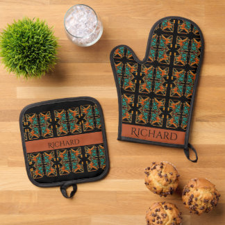 Aztec Mandala Personalized Oven Mitt & Pot Holder Set