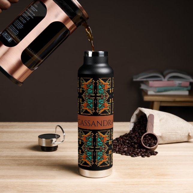 Aztec Mandala Personalized Water Bottle (Coffee)