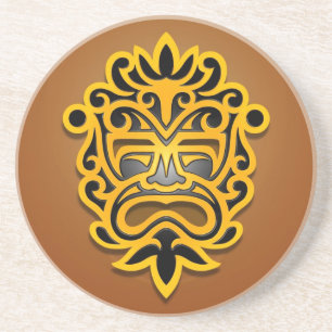 Aztec Mask Design, Yellow and Black Coaster