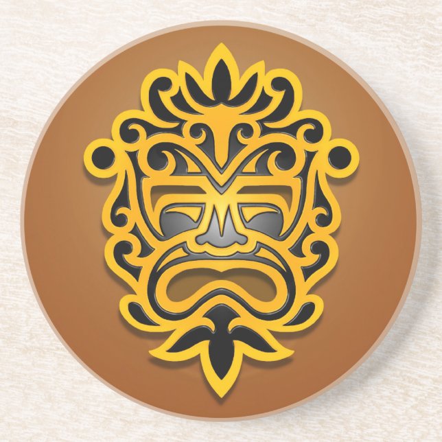Aztec Mask Design, Yellow and Black Coaster (Front)