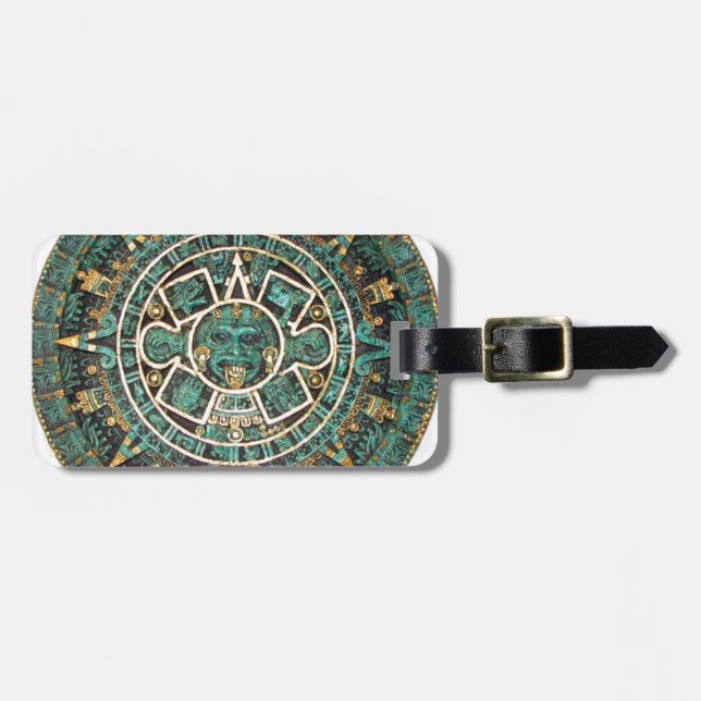 Aztec Mayan Ancient Round Disk Calendar Luggage Tag (Front Horizontal)