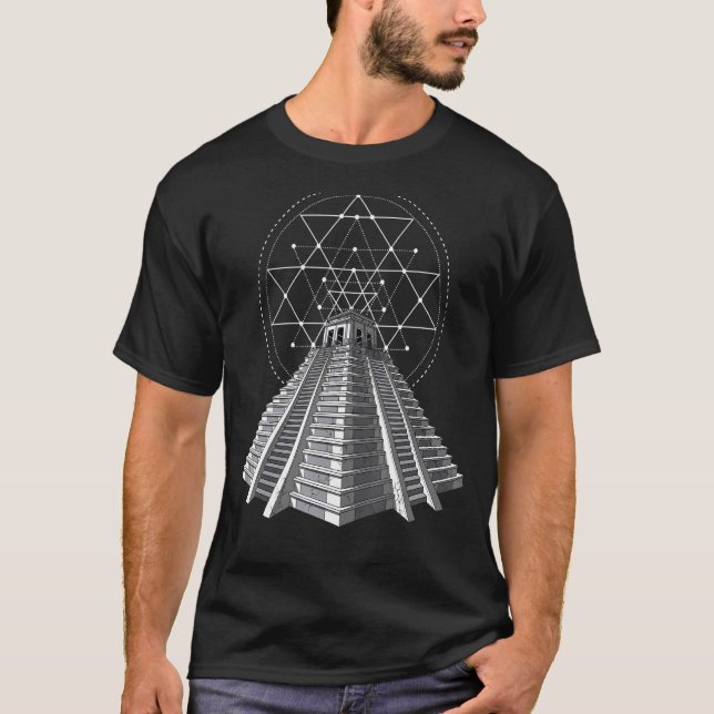 Aztec Mayan Pyramids Ancient Archaeology Sacred Ge T-Shirt (Front)