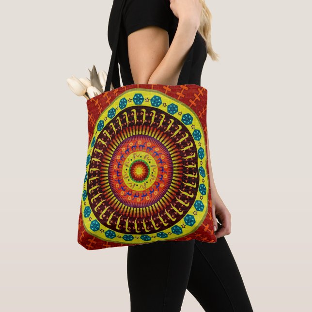 Aztec Mexican Crocodile Skin Tribal Print Tote Bag (Close Up)