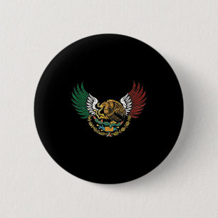Aztec Mexican Eagle With Tricolor Flag Wings  2 Inch Round Button