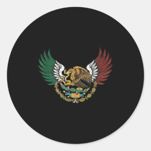 Aztec Mexican Eagle With Tricolor Flag Wings Classic Round Sticker