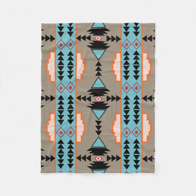 Aztec Mexican Geometric Pattern Fleece Blanket (Front)