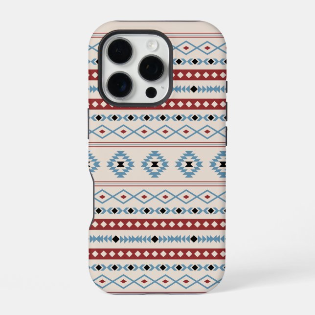 Aztec Mixed Motif Pattern Red Blue Blk Cream iPhone Case (Back)