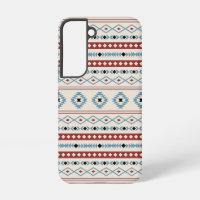 Aztec Mixed Motif Pattern Red Blue Blk Cream