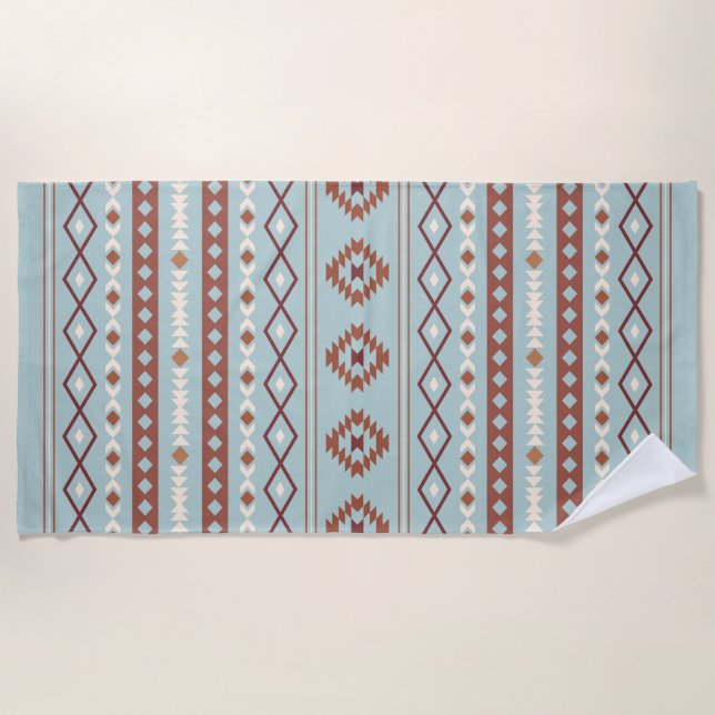 Aztec Mixed Motif Pattern Rusts Cream Blue Beach Towel (Front)