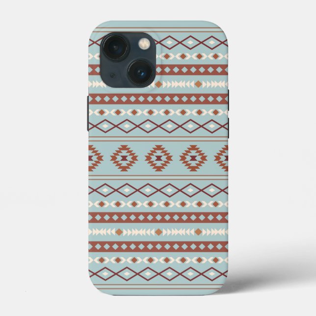 Aztec Mixed Motif Pattern Rusts Cream Blue Case-Mate iPhone Case (Back)