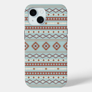 Aztec Mixed Motif Pattern Rusts Cream Blue iPhone 15 Case