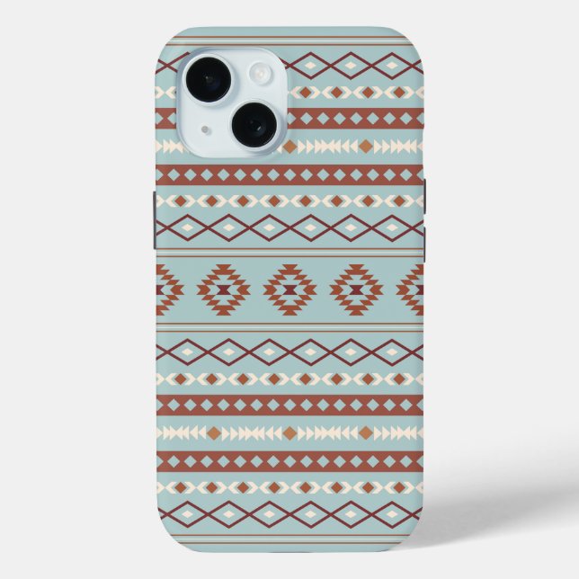 Aztec Mixed Motif Pattern Rusts Cream Blue Case-Mate iPhone Case (Back)