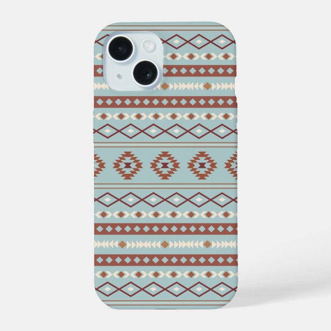Aztec Mixed Motif Pattern Rusts Cream Blue iPhone 15 Case (Back)