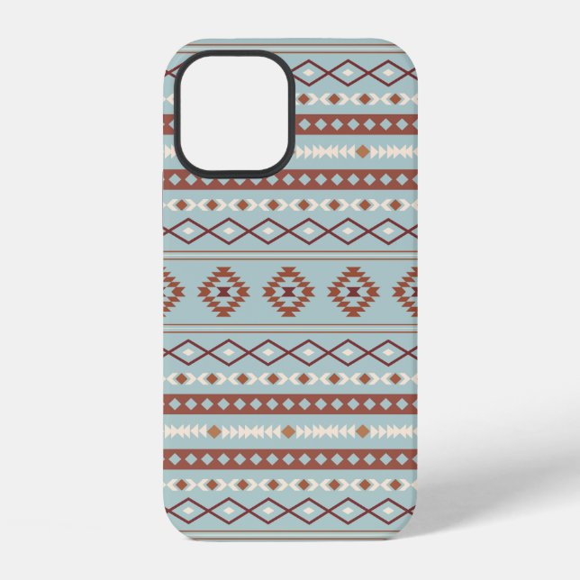 Aztec Mixed Motif Pattern Rusts Cream Blue iPhone Case (Back)