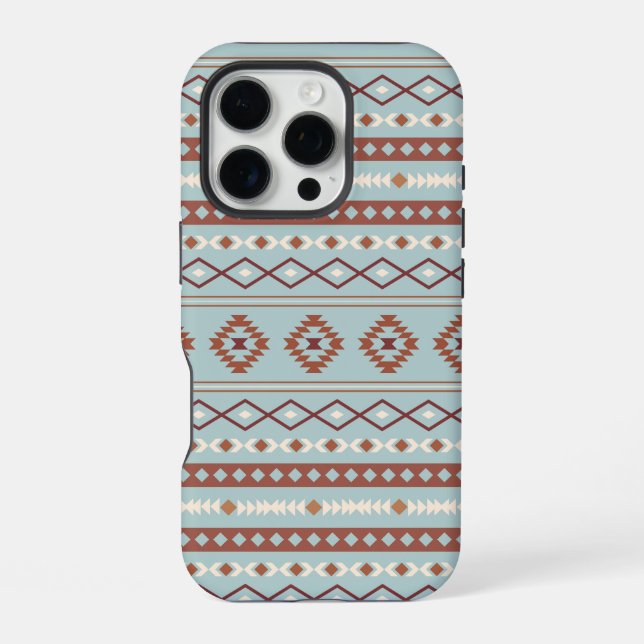 Aztec Mixed Motif Pattern Rusts Cream Blue iPhone Case (Back)