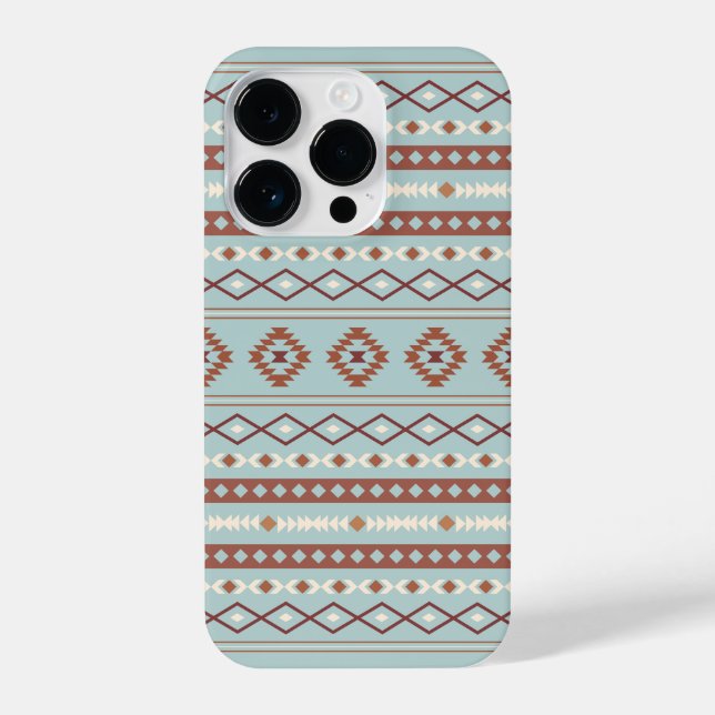 Aztec Mixed Motif Pattern Rusts Cream Blue iPhone Case (Back)
