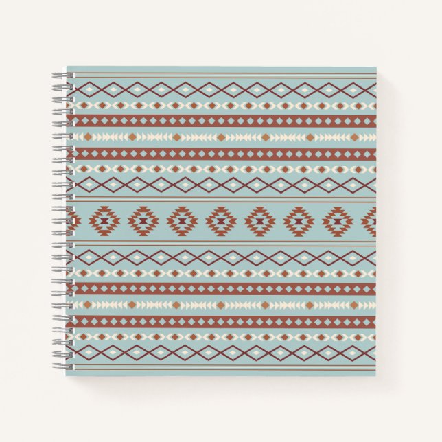 Aztec Mixed Motif Pattern Rusts Cream Blue Notebook (Front)