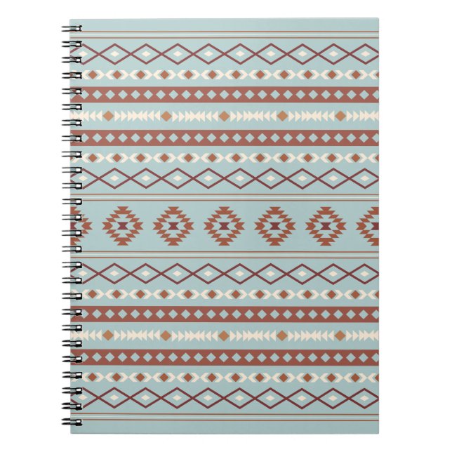 Aztec Mixed Motif Pattern Rusts Cream Blue Notebook (Front)