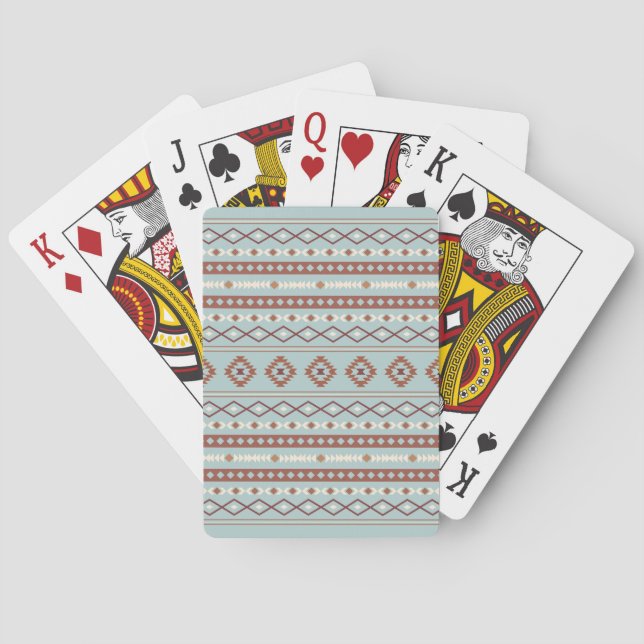 Aztec Mixed Motif Pattern Rusts Cream Blue Playing Cards (Back)