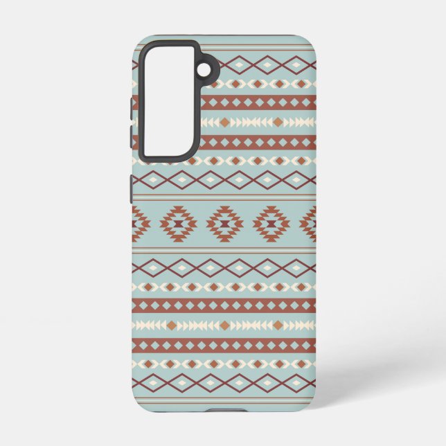 Aztec Mixed Motif Pattern Rusts Cream Blue Samsung Galaxy S21 Case (Back)