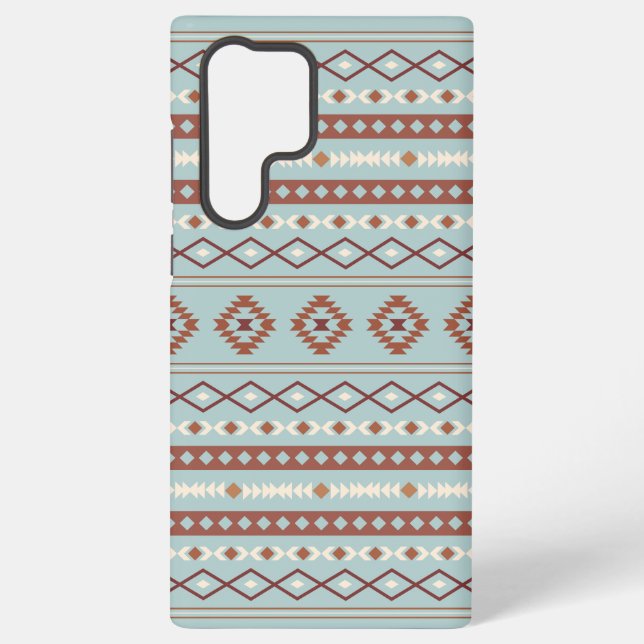 Aztec Mixed Motif Pattern Rusts Cream Blue Samsung Galaxy S22 Ultra Case (Back)