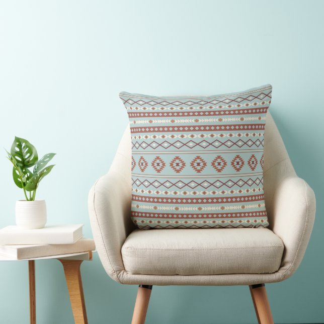 Aztec Mixed Motif Pattern Rusts Cream Blue Throw Pillow (Chair)
