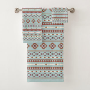 Aztec Mixed Motif Rpt Pattern Rusts Cream Blue Bath Towel Set
