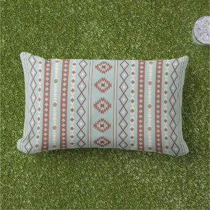 Aztec Mixed Motif V Pattern Rusts Cream Blue Lumbar Pillow