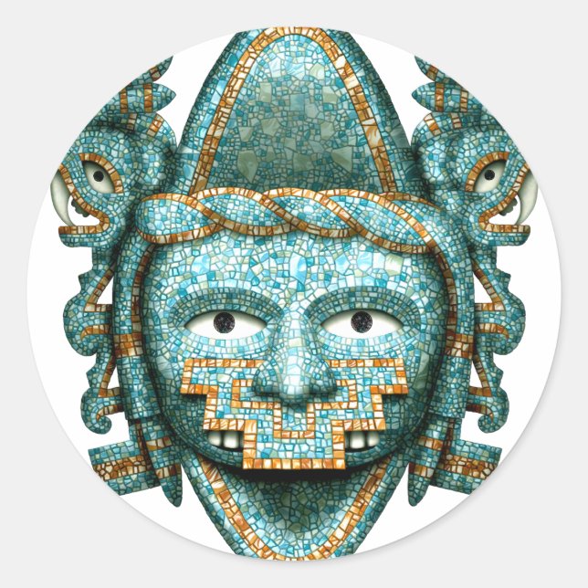 Aztec Mosaic Quetzalcoatl Mask Classic Round Sticker (Front)
