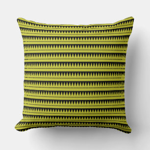 Aztec Mountains - Banana Yellow on Black Throw Pillow