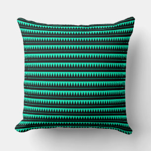 Aztec Mountains - Black on Turquoise Throw Pillow