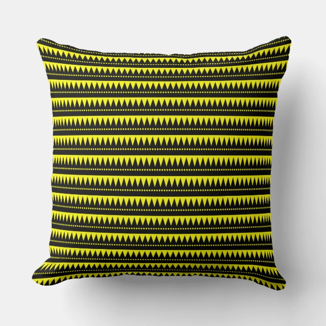 Aztec Mountains - Black on Yellow Throw Pillow (Front)
