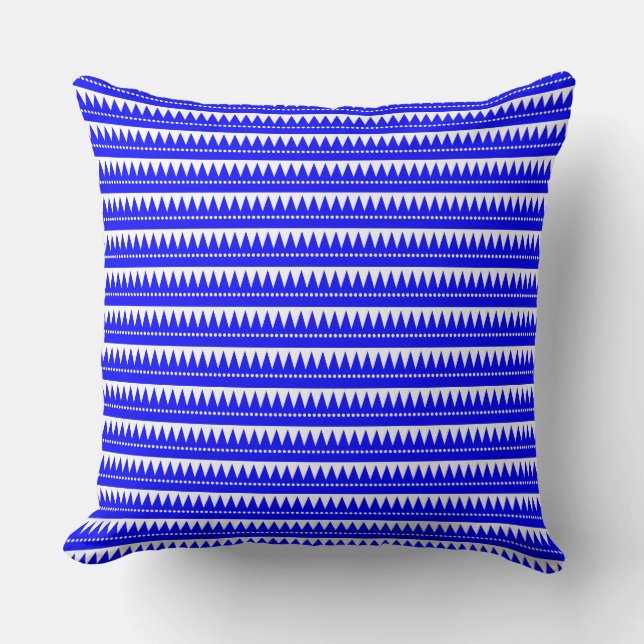 Aztec Mountains - Blue on White Throw Pillow (Front)