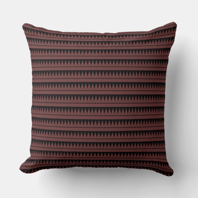 Aztec Mountains - Dark Brown on Black Throw Pillow (Front)