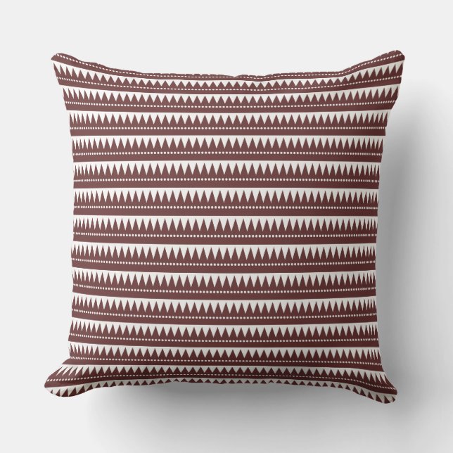 Aztec Mountains - Dark Brown on White Throw Pillow (Front)