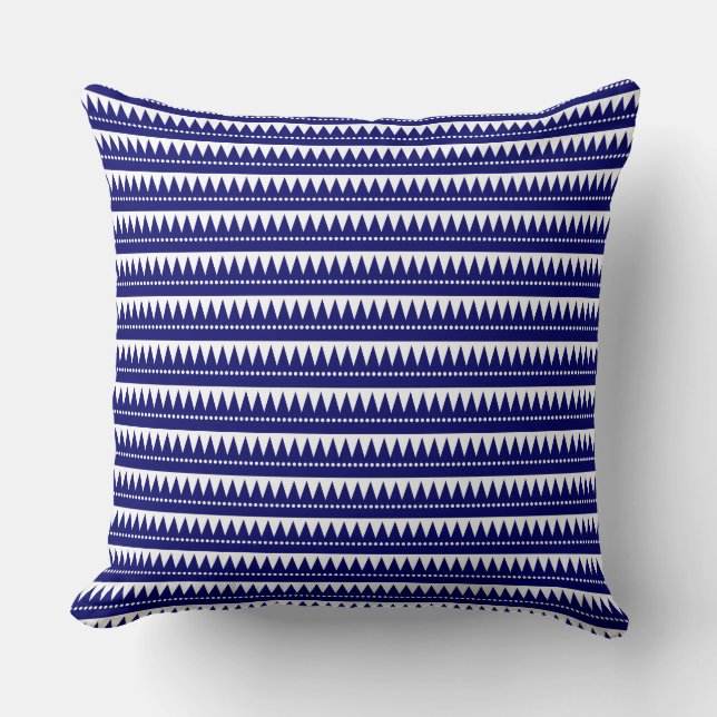 Aztec Mountains - Dark Navy on White Throw Pillow (Front)