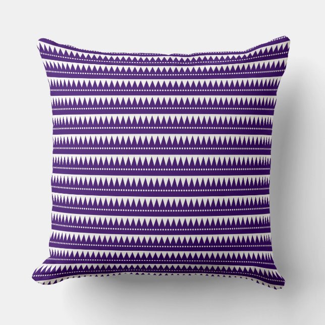 Aztec Mountains - Deep Purple on White Throw Pillow (Front)
