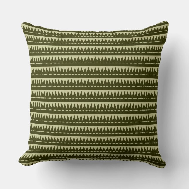 Aztec Mountains - Dk Olive on Lt Khaki Throw Pillow (Front)