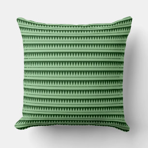 Aztec Mountains - Faded Green on Dark Forest Green Throw Pillow