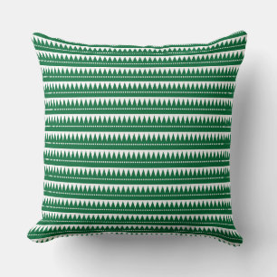 Aztec Mountains - Forest Green on White Throw Pillow
